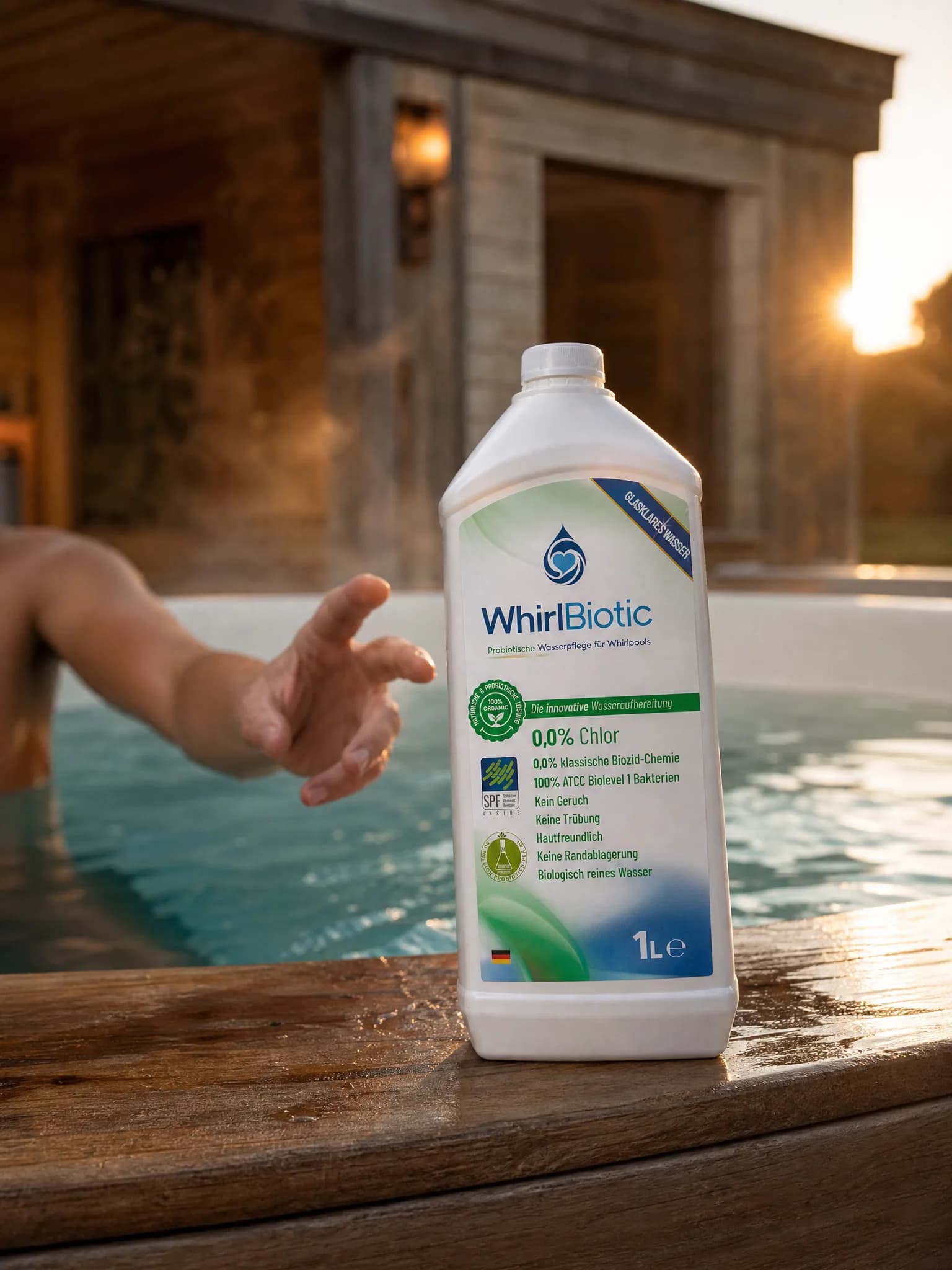 Sanftes Licht auf klarem Spa-Wasser